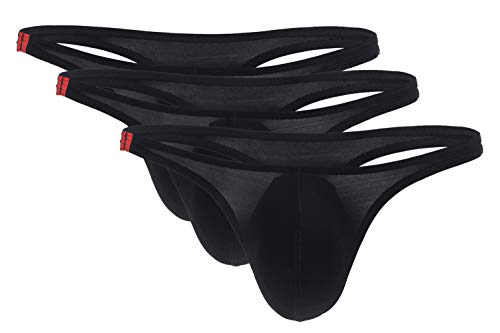 AIEOE String Tanga für Herren 3er Pack Leicht Transparente Unterwäsche Männer Slips Schwarz Größe M von AIEOE