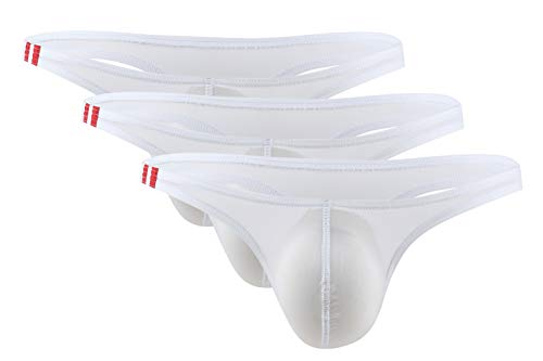 AIEOE String Tanga für Herren 3er Pack Leicht Transparente Unterwäsche Männer Slips Weiß Größe M von AIEOE