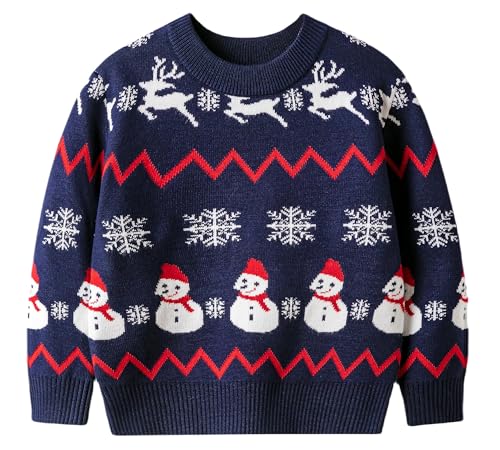 AIEOE Sweatshirt Weihnachten Kinder Pullover Jungen Mädchen Warme Weihnachtspullover Weihnachtsoutfit Langarm Top mit Rundhalsausschnitt 80cm-90cm Blau von AIEOE