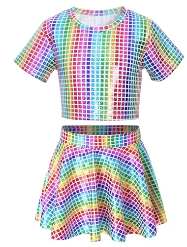 AIEOE Tanz Outfit Mädchen Glitzer Kinder Mädchen Metallic Crop Top mit A-Linie Rock für Hip Hop Jazz Streetwear Tanz Performance Party Mehrfarbig 8-9 Jahre von AIEOE