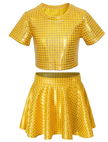 AIEOE Tanz Outfit Mädchen Jazz Dance Mädchen Pailletten Kostüm Hip Hop Dancewear Funkelndes Tanzkleid Gesetzt Gold 4-5 Jahre von AIEOE