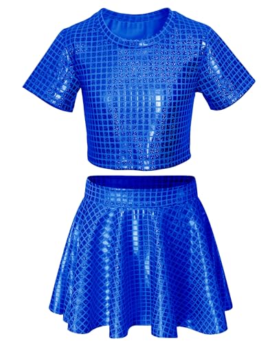 AIEOE Tanz Outfit Mädchen Training Tanzkleid Mädchen Latein Neon Tanz Outfit Mädchen Hip Hop Sport Tanz Outfit Mädchen Blau 5-6 Jahre von AIEOE
