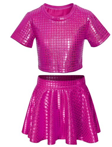 AIEOE Tanz Outfit Mädchen Training Tanzkleid Mädchen Latein Neon Tanz Outfit Mädchen Hip Hop Sport Tanz Outfit Mädchen Rosa 7-8 Jahre von AIEOE