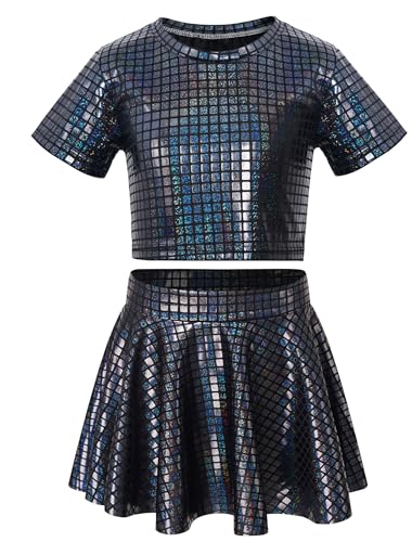 AIEOE Tanz Outfit Mädchen Training Tanzkleid Mädchen Latein Neon Tanz Outfit Mädchen Hip Hop Sport Tanz Outfit Mädchen Schwarz 10-11 Jahre von AIEOE