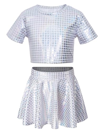 AIEOE Tanz Outfit Mädchen Training Tanzkleid Mädchen Latein Neon Tanz Outfit Mädchen Hip Hop Sport Tanz Outfit Mädchen Silber 10-11 Jahre von AIEOE