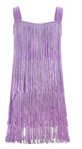 AIEOE Tanzkleid Mädchen Latein Tanzkleid mit Fransen Mädchen Glitzer Tanzkleidung Salsa Kleid Mädchen Samba Kostüm Mädchen Violett 6-7 Jahre von AIEOE