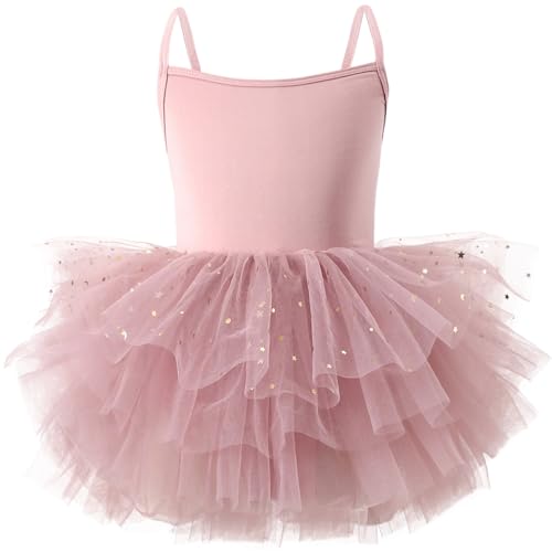 AIEOE Tanzkleider für Mädchen Klassisches Ballettkleid Balletttutu Trikot Schrittgurt Mit Knopf Ärmellos für Mädchen 2-4 Jahre Rosa A01 von AIEOE