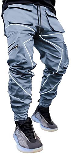 AIEOE Techwear Hose Herren Hip Hop Jogger Cargohose mit reflektierenden Streifen Streetwear Punk Pants Jogginghose mit Taschen Gummibund - S von AIEOE