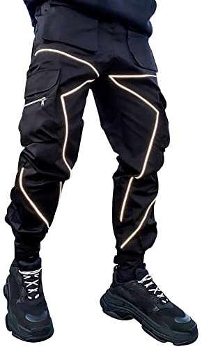 AIEOE Techwear Hose Herren Hip Hop Jogger Cargohose mit reflektierenden Streifen Streetwear Punk Pants Jogginghose mit Taschen Gummibund - S von AIEOE