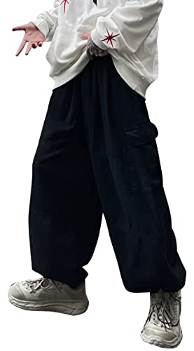 AIEOE Teenager Jungen Cargohose Y2K Vintage Baggy Jeans Weites Bein Streetwear Hip Hop Cargo Hosen Casual Gerade Bootcut Jeanshose Denim Jean - L von AIEOE