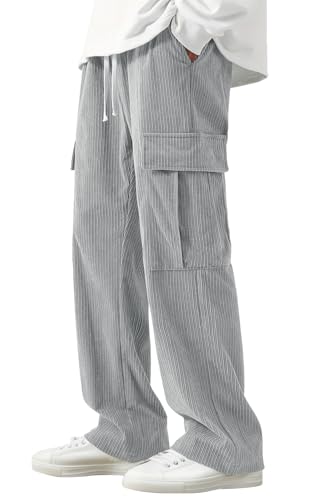 AIEOE Teenager Jungen Cordhosen y2k Baggy Cargohose mit Taschen Hip Hop Hose Weites Bein Lässige Pants Hose L von AIEOE