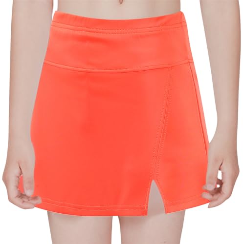 AIEOE Tenninsrock Mädchen Sportrock mit Hose Skater Rock Kinder Golfrock Sommerrock Laufenrock Minirock mit Elastic Waistbund Innen-Short M Orange von AIEOE
