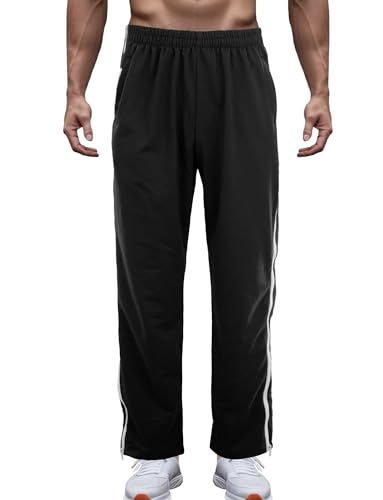 AIEOE-Trainingshose Herren Sweathose Breite Sporthose Lang Split Basketball Jogginghose Freizeithose Reha Hose Outdoorhose mit Reissverschluss Abreißhose XXL Schwarz von AIEOE