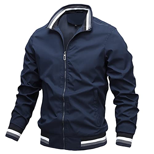 AIEOE Übergangsjacke Herren Frühling Herbst Bomberjacke Sport Casual Stehkragen Blouson Fliegerjacke mit 2 Reißverschlusstaschen und Innentasche von AIEOE