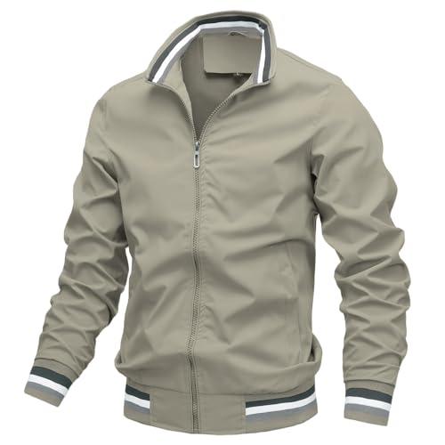 AIEOE Übergangsjacke Herren Frühling Herbst Bomberjacke Sport Casual Stehkragen Blouson Fliegerjacke mit 2 Reißverschlusstaschen und Innentasche von AIEOE