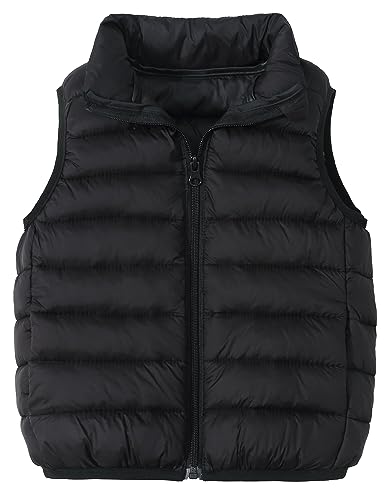 AIEOE Unisex Ärmellose Daunen Weste für Jungen Kinder mit Knopftaschen Leicht Schmutzabweisend Geeignet von 7-8 Jahre 140cm Schwarz von AIEOE