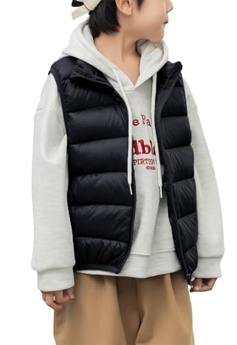 AIEOE Unisex Ärmellose Daunen Weste mit Knopftaschen Leicht für Jungen Kinder Schmutzabweisend Geeignet von 8-9 Jahre Schwarz von AIEOE