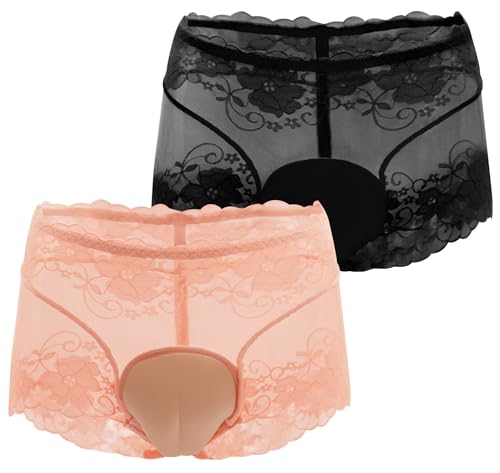 AIEOE Unisex Herren Damen Spitze Crossdressing Unterwäsche Panty Shaping Briefs für Transgender Größe L（50-65kg） Schwarz+Nackt B von AIEOE