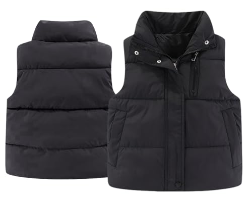 AIEOE Unisex Kinder Pufferweste Westen für Mädchen Jungen Leichte Weste Outdoor Ärmellose Jacke mit Reißverschluss Warmers Outwear 100cm Schwarz von AIEOE