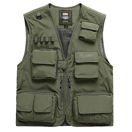 AIEOE Utility Weste Funktionsweste mit Multi-Taschen Outdoor Militär Taktisch Jagd- und Angler Camping Wandern Weste Grün Asien 6XL/ EU 60/62 von AIEOE