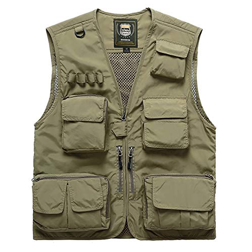 AIEOE Utility Weste Funktionsweste mit Multi-Taschen Outdoor Militär Taktisch Jagd- und Angler Camping Wandern Weste Khaki Asien 2XL/ EU 48/50 von AIEOE
