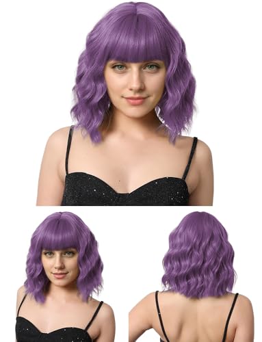 AIEOE Violett Perücke Damen Kurz Bob mit Pony Lockig Perücke Hair Natural Aussehende synthetische Perücken für Frauen Täglich Party AIEOE Violett Perücke Damen Kurz Bob mit Pony Lockig Perücke Hair Natural Aussehende synthetische Perücken für Frauen Täglich Party von AIEOE