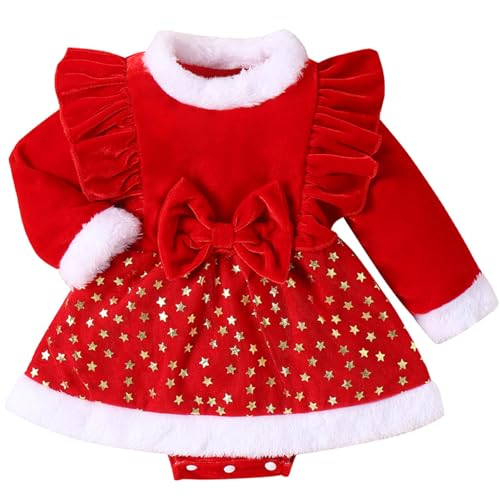 AIEOE Weihnachten Baby Mädchen Plüsch Langarm Kleid Prinzessin Rot Strampler Tutu Kind Winterkleid für 3-6 Monate A von AIEOE