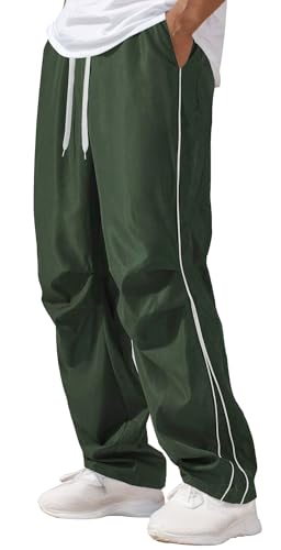AIEOE Weite Hose Herren Y2k Streetwear Jogging Pants Gerade Beinschnitt Lässige Fallschirmhose Grün Herstellergröße L/EU Größe M von AIEOE