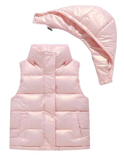 AIEOE Weste Kinder Ärmellose Jacke Knopf Mäntel mit Abnehmbare Kapuzen Tasche Reißverschluss Y2K Unisex von 8-9 Jahre Rosa von AIEOE