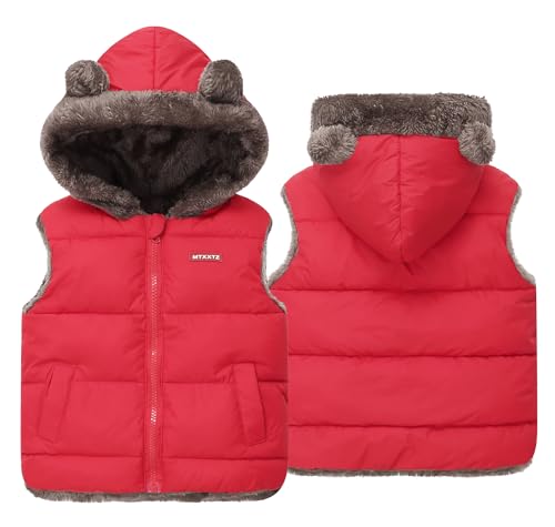 AIEOE Weste Kinder Jungen Ärmellose Weste Kinder Steppweste Kinder Leicht Weste Kinder Jungen mit Kapuze 6-7 Jahre Rot von AIEOE