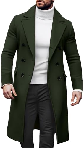 AIEOE Winter Mantel Herren Lang Trenchcoat Slim Fit Revers Wintermantel Zweireiher Herrenmantel Casual Business Herbst Winterjacke - EU XXL von AIEOE