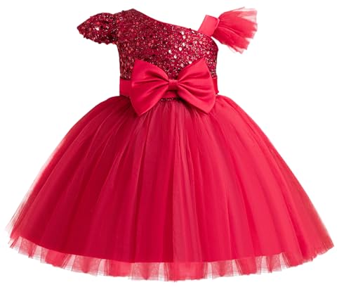 AIEOE Winterkleid Taufe Mädchen Mit Reißverschluss Schmetterling Schleife Prinzessin Kleid Kind Mädchen für 5 Jahre Rot von AIEOE