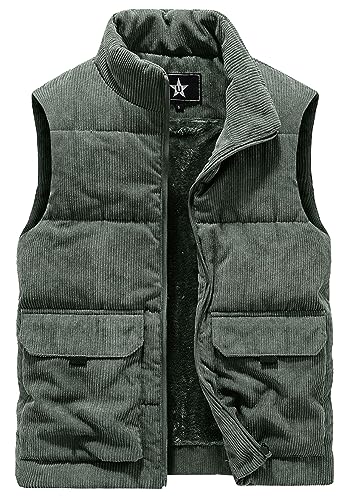AIEOE Winterweste Herren Gefüttert Outdoor Weste Winter Warm Fleeceweste mit Multi Taschen Fleecefutter Stehkragen Ärmellos Jacke - L von AIEOE