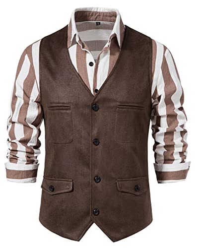 Anzug Weste Herren Veloursleder Business Anzugweste mit Verstellbarer Rückenriegel Sakkoersatz Dunkelbraun 02 XL von AIEOE
