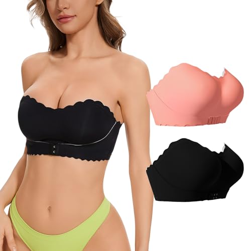Damen Trägerloser BH mit Bügel Durchsichtig Nahtloser Dirndl Bandeau BHS mit Transparenten Trägern Strapless Bra mit Transparente Träger EIN Paar Klebe-BH - S von AIEOE