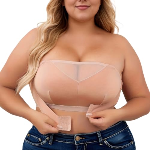Damen Trägerloser BH ohne Bügel Träger Durchsichtig Große Größen Dirndl Bandeau BHS mit EIN Paar Klebe-BH Strapless Bra - 4XL von AIEOE