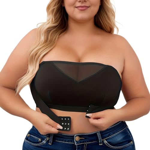 Damen Trägerloser BH ohne Bügel Träger Durchsichtig Große Größen Dirndl Bandeau BHS mit EIN Paar Klebe-BH Strapless Bra - 4XL von AIEOE