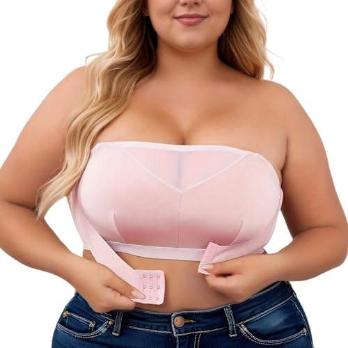 Damen Trägerloser BH ohne Bügel Träger Durchsichtig Große Größen Dirndl Bandeau BHS mit EIN Paar Klebe-BH Strapless Bra - 4XL von AIEOE
