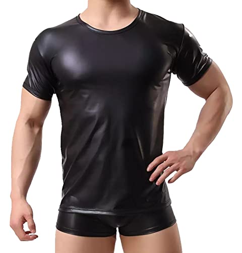 Herren Kunstleder Unterhemd Leder Weste sexy Ärmellos T-Shirt Wetlook Herren Männer Muskelshirt Top V-Ausschnitt Unterhemden S von AIEOE