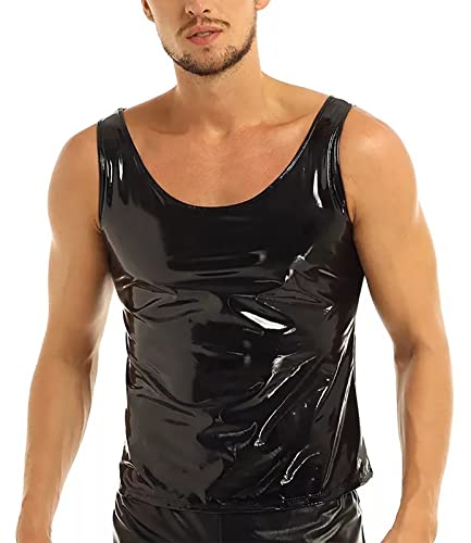 Herren Kunstleder Unterhemd Leder Weste sexy Ärmellos T-Shirt Wetlook Herren Männer Muskelshirt Top V-Ausschnitt Unterhemden S von AIEOE