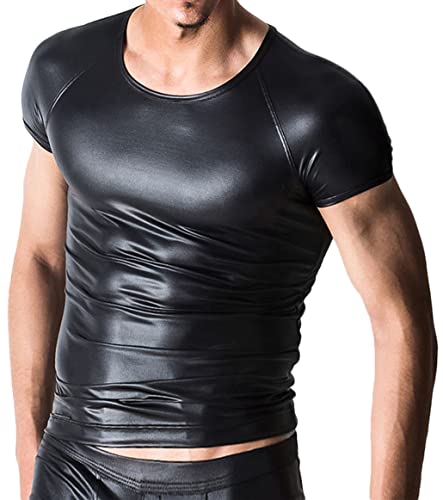 Herren Latex T-Shirt Freizeithemd Sommer Muskel Top Lack-Leder Vinyl Oberteil Clubwear Leder Optik Männer Shirt Unterhemd Kurzarm Unterwäsche Stretch Hemd Tops XL Herren Latex T-Shirt Freizeithemd Sommer Muskel Top Lack-Leder Vinyl Oberteil Clubwear Leder Optik Männer Shirt Unterhemd Kurzarm Unterwäsche Stretch Hemd Tops XL von AIEOE