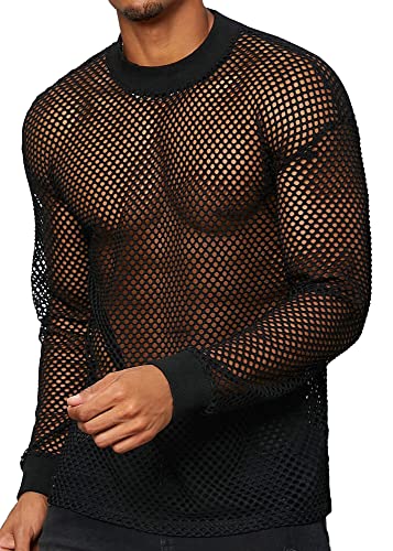 Herren Netzshirt Muskelbetonendes glitzerndes transparentes T-Shirt Sexy Netz-Design Kurzarmhemd für Sommer und Club Wear - XXL von AIEOE