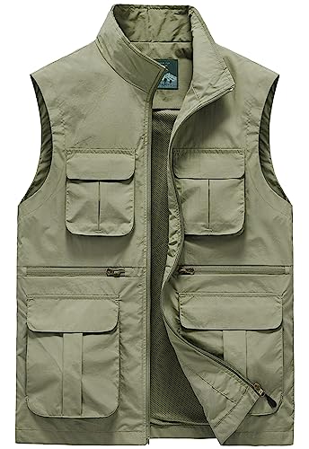 Herren Outdoor Weste mit Vielen Taschen Anglerweste Leicht Safari Weste Sommer Multifunktionsweste Atmungsaktiv Nylon Angeln Weste - XXL von AIEOE