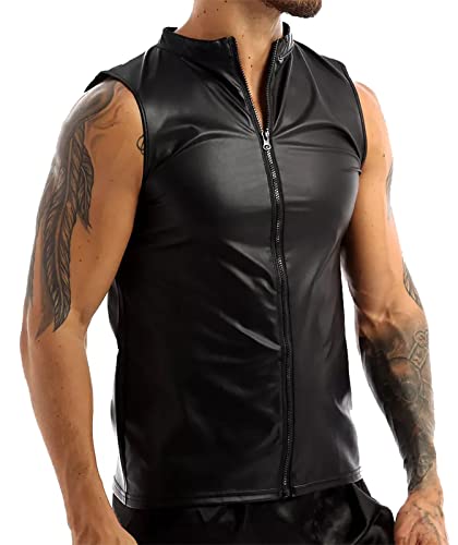 Herren Sexy Leder Weste Ärmellos T-Shirt Unterwäsche Tank Tops Wetlook Unterhemd Bodysuit Gym Muskel Weste Mode M von AIEOE