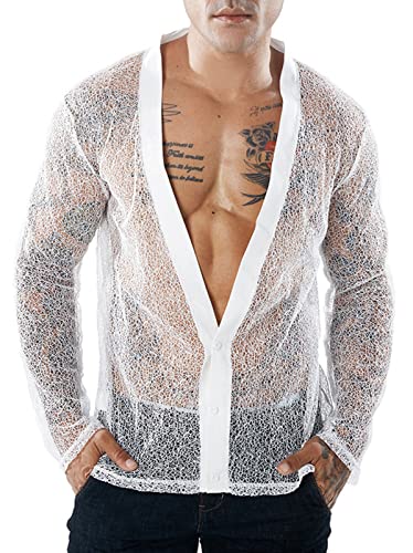 Herren Sexy Transparent T Shirt Glatt Gaze Slim Fit Tops Unterwäsche Reizwäsche - L von AIEOE