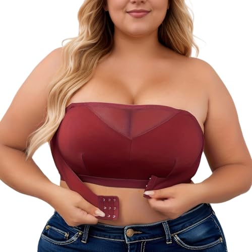 Trägerloser BH Push Up Bandeau Top Damen Bandeau BHS ohne Träger Rutschfester mit EIN Paar Klebe-BH Strapless Bra ohne Bügel - 3XL von AIEOE