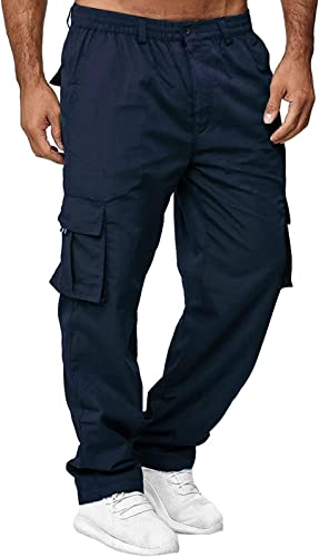 AIFARLD Herren Cargohose mit Taschen Baumwolle Wandern Sweatpants Casual Athletic Jogger Sport Outdoor Hose Relaxed Fit, Marineblau, Groß von AIFARLD