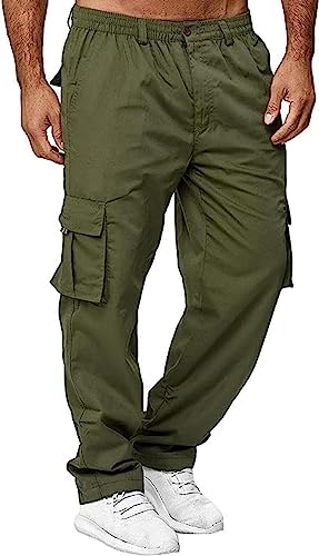 AIFARLD Herren Cargohose mit Taschen Baumwolle Wandern Sweatpants Casual Athletic Jogger Sport Outdoor Hose Relaxed Fit, Grün (Army Green), X-Groß von AIFARLD