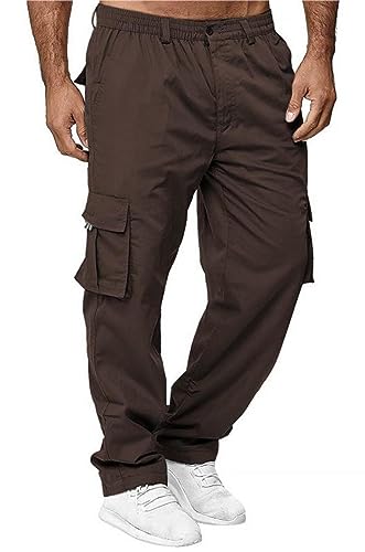 AIFARLD Herren Cargohose mit Taschen Baumwolle Wandern Sweatpants Casual Athletic Jogger Sport Outdoor Hose Relaxed Fit, Kaffee, X-Groß von AIFARLD