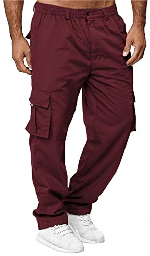 AIFARLD Herren Cargohose mit Taschen Baumwolle Wandern Sweatpants Casual Athletic Jogger Sport Outdoor Hose Relaxed Fit, Rot/Ausflug, einfarbig (Getaway Solids), Mittel von AIFARLD